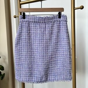 Ann Taylor Lavender Textured Woven Tweed Skirt Fringe Trim Sz 6 EUC